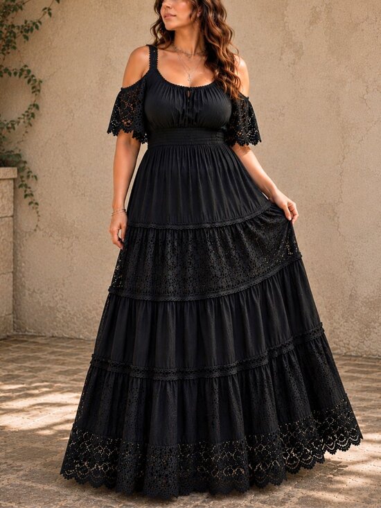 chicme Dresses & Skirts - Whimsigoth Lace Tiered Maxi Dress Black XL Dark Boho Gothic Romance EUC 🖤